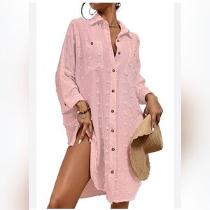 LAST CHANCE !!  3 for $15  Bsubseach Pink Button Down Dress/Swimsuit Cover Up